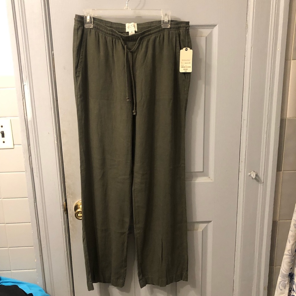 NWT St Johns Bay Green Linen Sweatpants